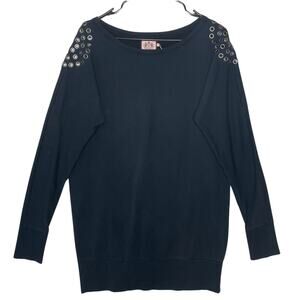 Vintage 2009 Juicy Couture Grommet Shoulder Sweater L Navy Pullover Y2K Grunge